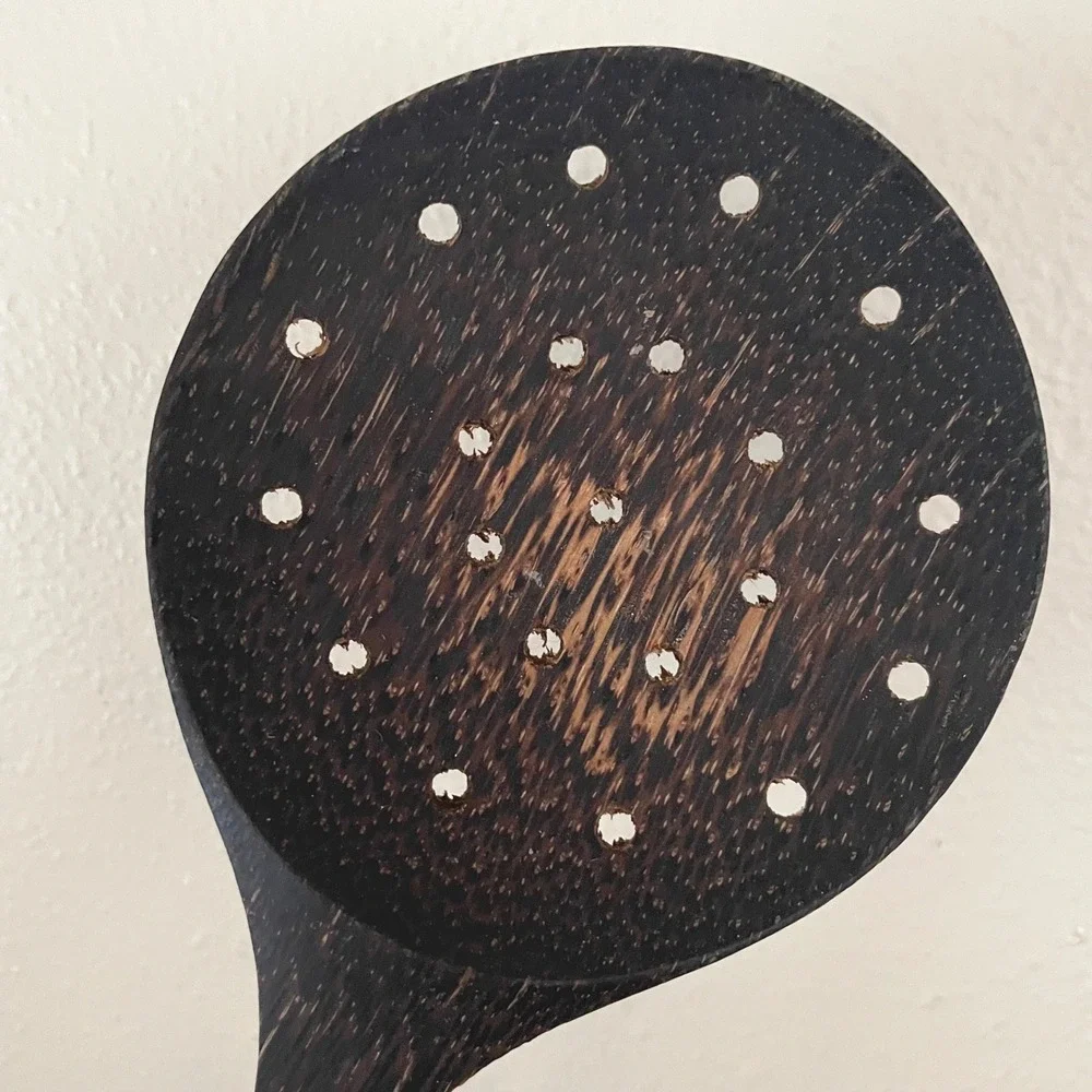 Full Wooden Skimmer Strainer Spoon Kitchen‎ Utensil Detailed Handle 14 in long
